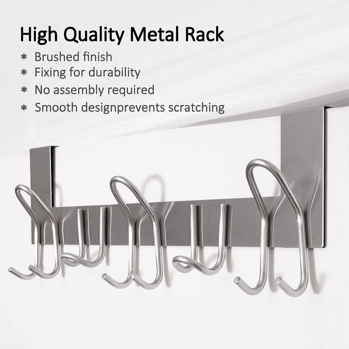 Deurhaken, 2 stuks, metalen deurhanger met 11 haken, over de deurhanger voor jassen, hoeden, handdoeken, zilver