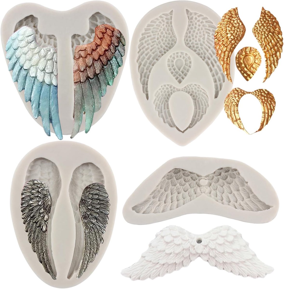 Wings Siliconen fondantvorm voor taartdecoratie kauwgompasta cupcake topper snoep chocolade polymeer klei set van 4