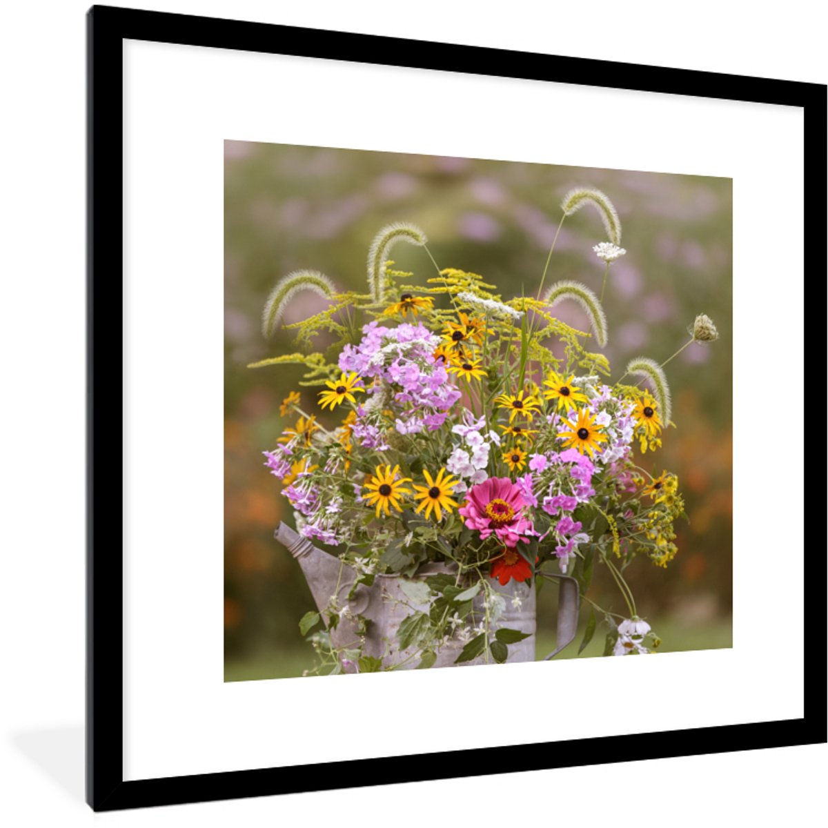 Poster in lijst - Fotolijst 40x40 cm - Posters - Bloemen - Gieter - Kleur - Posterlijst zw