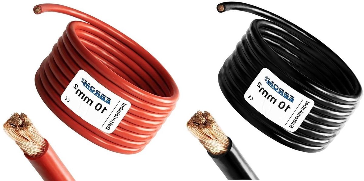 Flexibele Stroomkabel Rood Zwart 10mm² Lengte 5 Meter Voor Accu en Massa