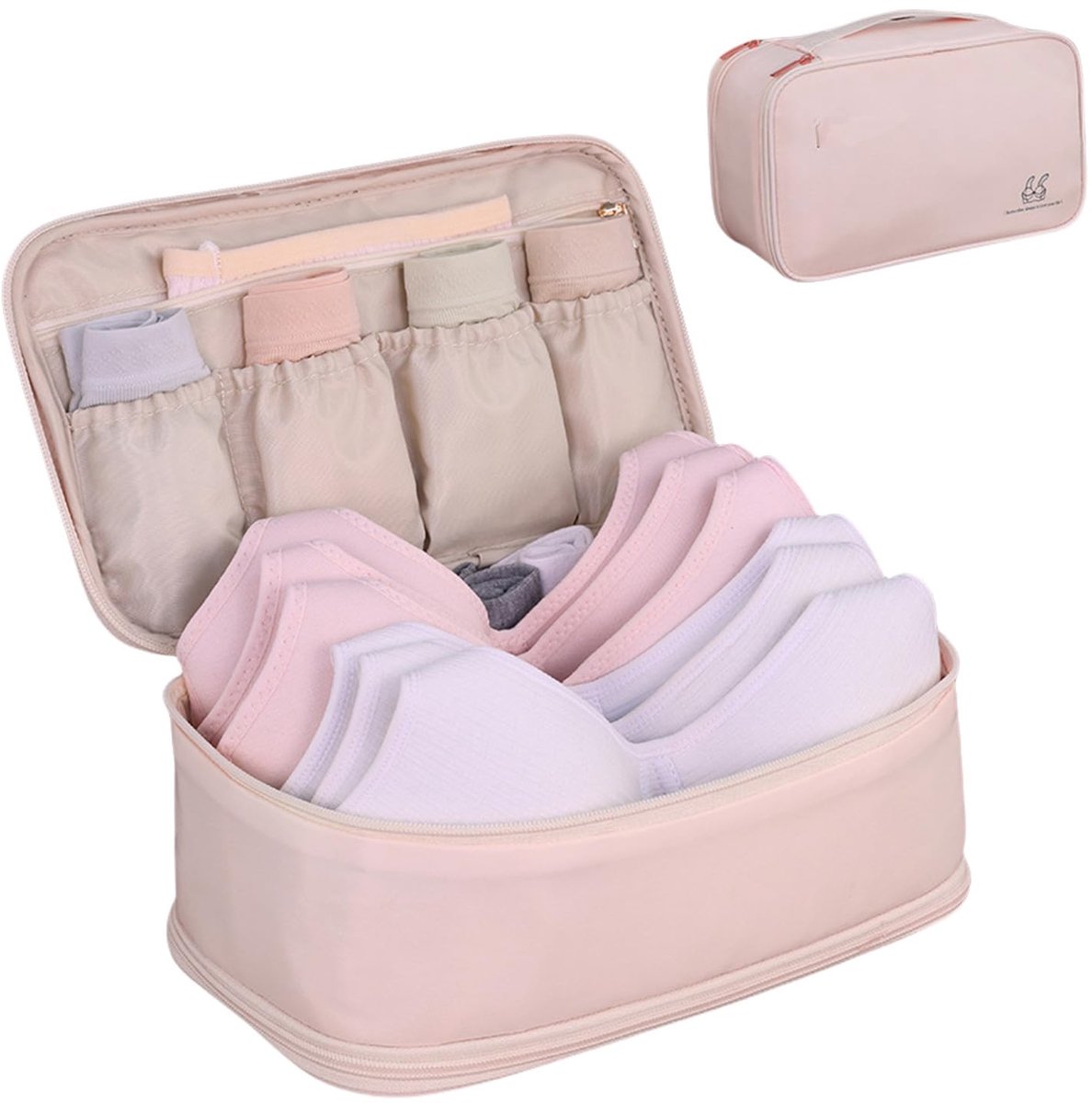 Ondergoed Organizer Reis – Dubbele Laag Lingerie Opbergtas met Rits – BH en Sokken Organizer voor Koffer en Vakantie – Opvouwbare Reis Toilettas – Roze
