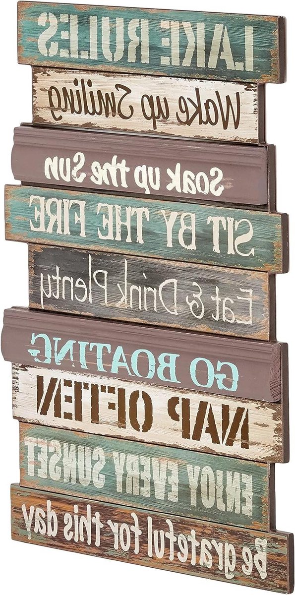Houten Wandbord - Woondecoratie Bord - Huis Inrichten - Rustiek Lake Rules Design - 60 cm - Bruin
