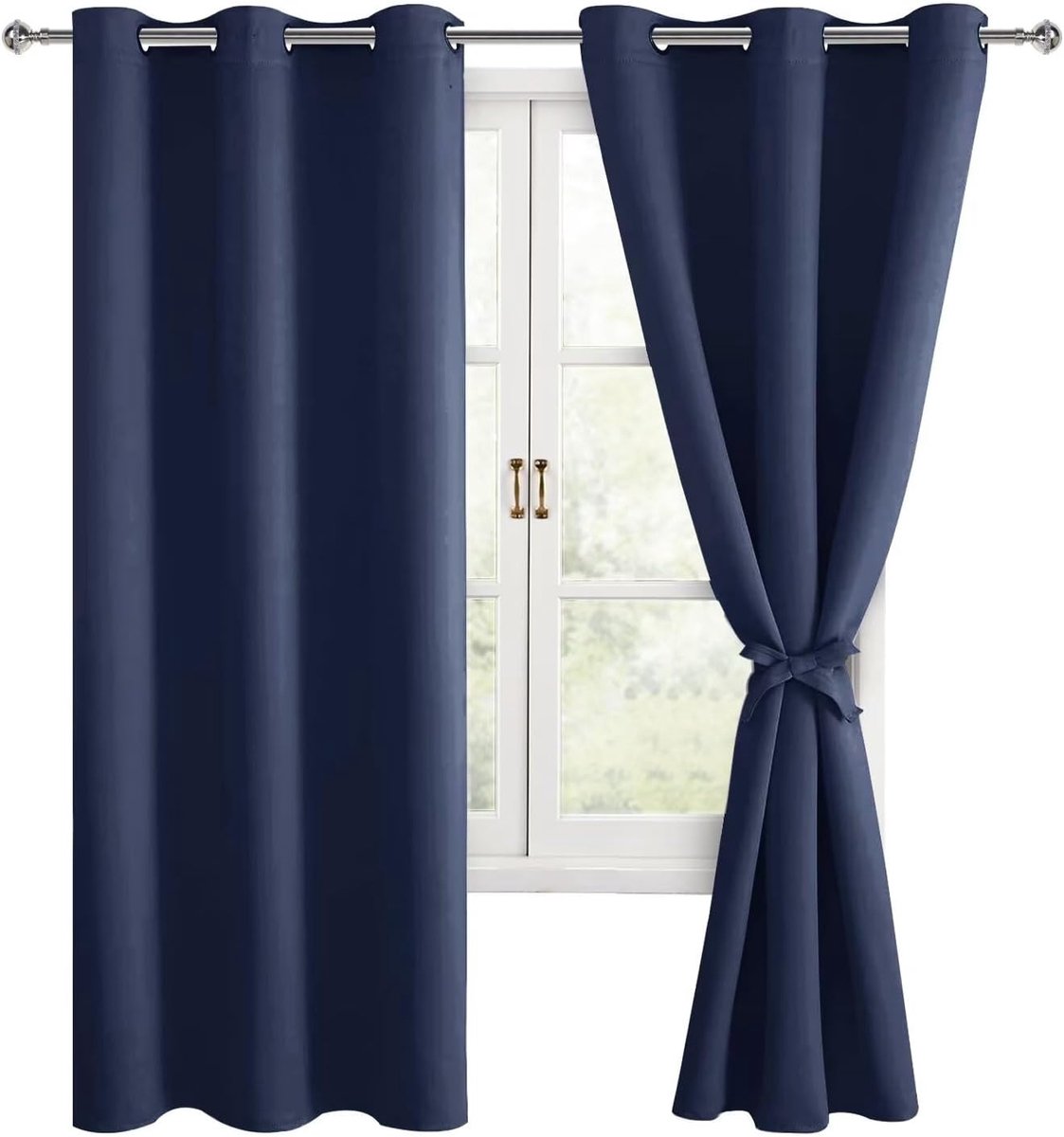 Verduisteringsgordijnen met ringen, donkerblauw, ondoorzichtig, 2 stuks, 117 x 137 cm (breedte x hoogte), zachte schuifgordijnen voor slaapkamer, woonkamer enz.
