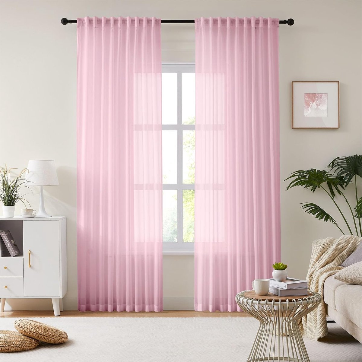 Gordijnen, tule gordijn, roze, 245 x 137 cm (h x b), 2-delige set