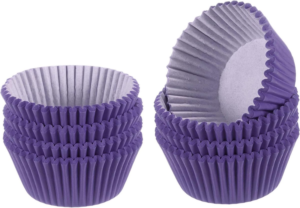 200 cupcake-inzetstukken, cupcake-vormpjes voor pannenkoeken, standaardformaat, antiaanbaklaag, voor feestjes, bruiloften, verjaardagen, paars