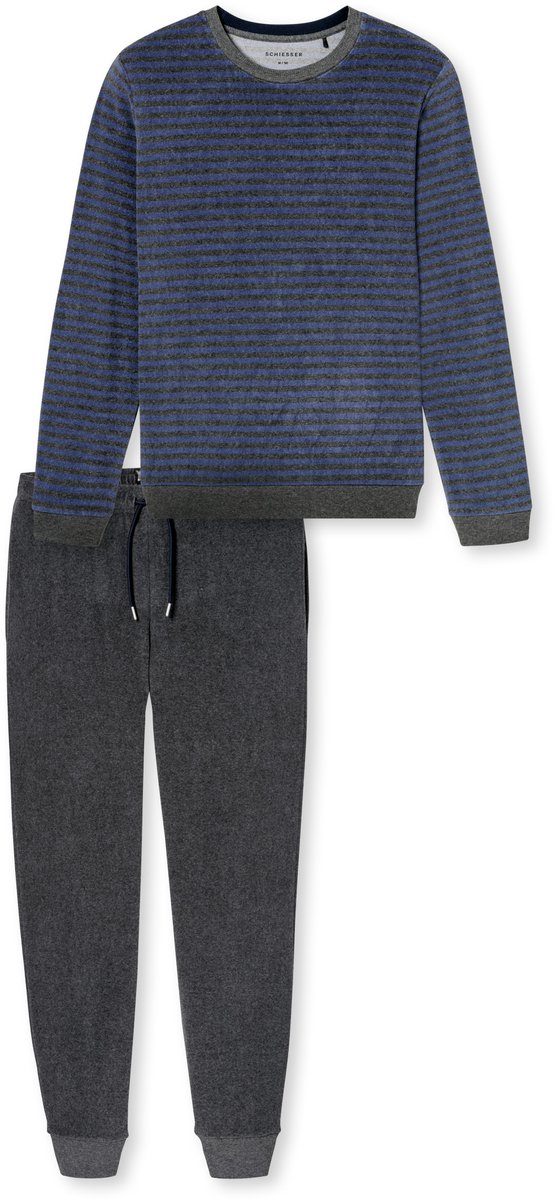 Schiesser badstof heren pyjama met boordjes - Faded Denim - Casual Nightwear - 58