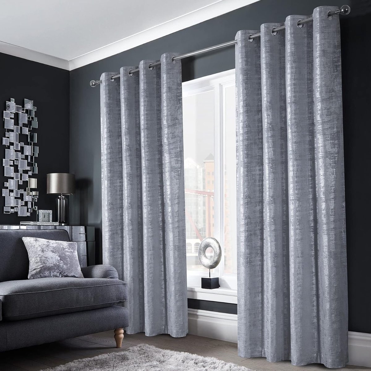 always4u 100% zilveren fluwelen verduisteringsgordijnen, thermische isolatie, zachte en kreukvrije stof, dubbel gordijn met oogjes, voor slaapkamer, woonkamer, keuken, zilverkleurig, 132 x 213 cm, 2