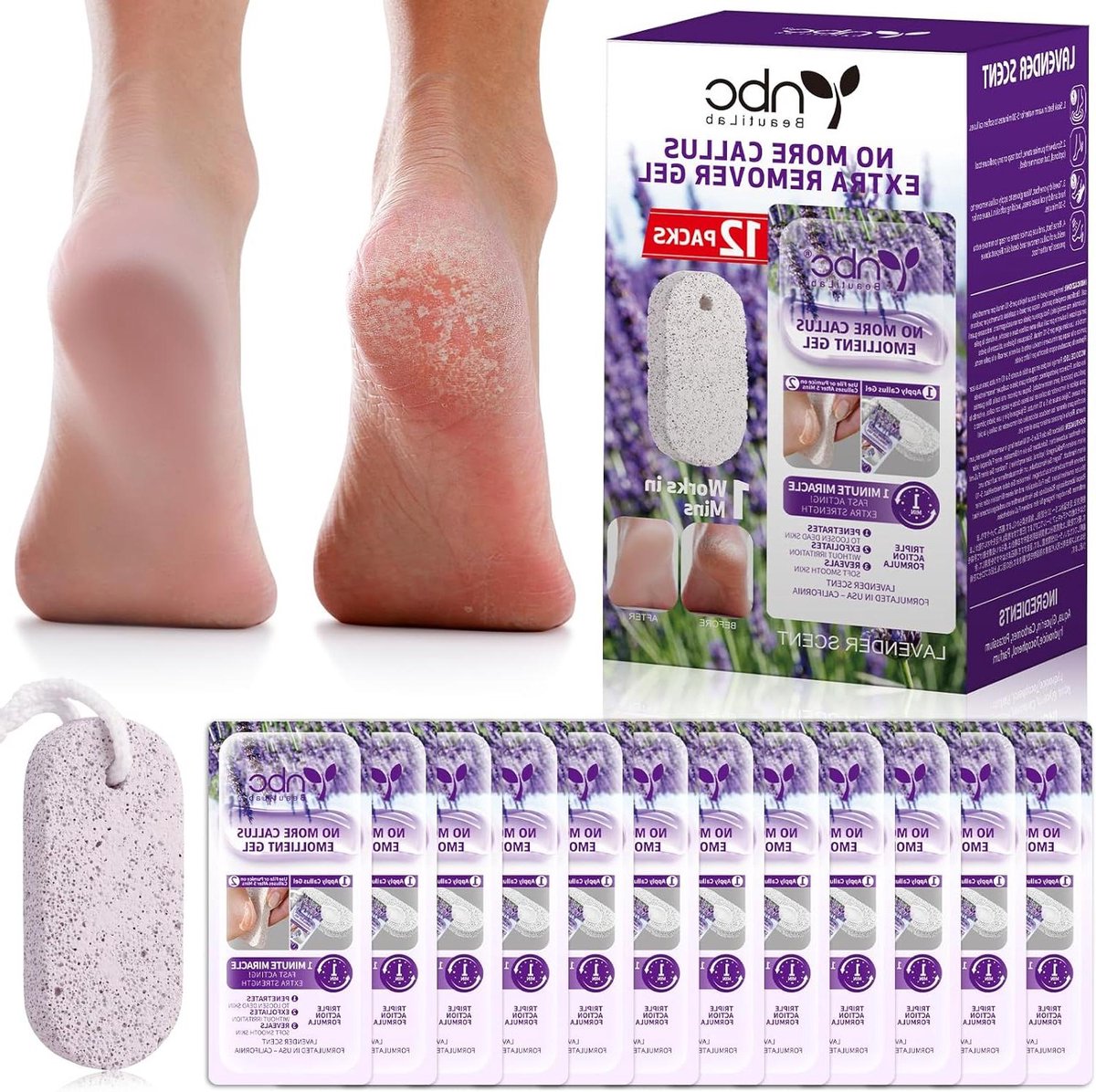 Puimsteen met gel - Dode huid verwijderaar - Voetverzorging thuis - Natuurlijke peeling - 320 g - Paars