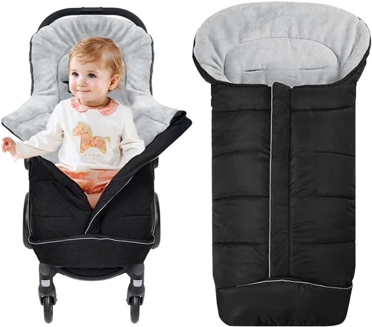 Universele Voetenzak - Kinderwagen Accessoire - Warmte Buiten - Winddicht Fleece - 41x18x10 cm - Zwart