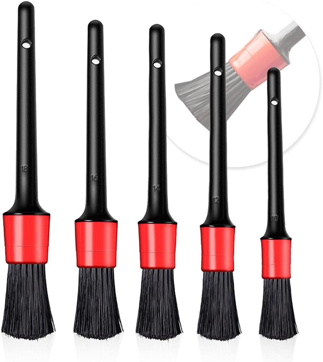 Detailkwast, 5 stuks Auto Detailing Borstelset, Cleaner Brush Set, Borstel voor Auto Motorfiets Auto Reinigingswielen, Dashboard, Binnen, Buiten, Ventilatieopeningen