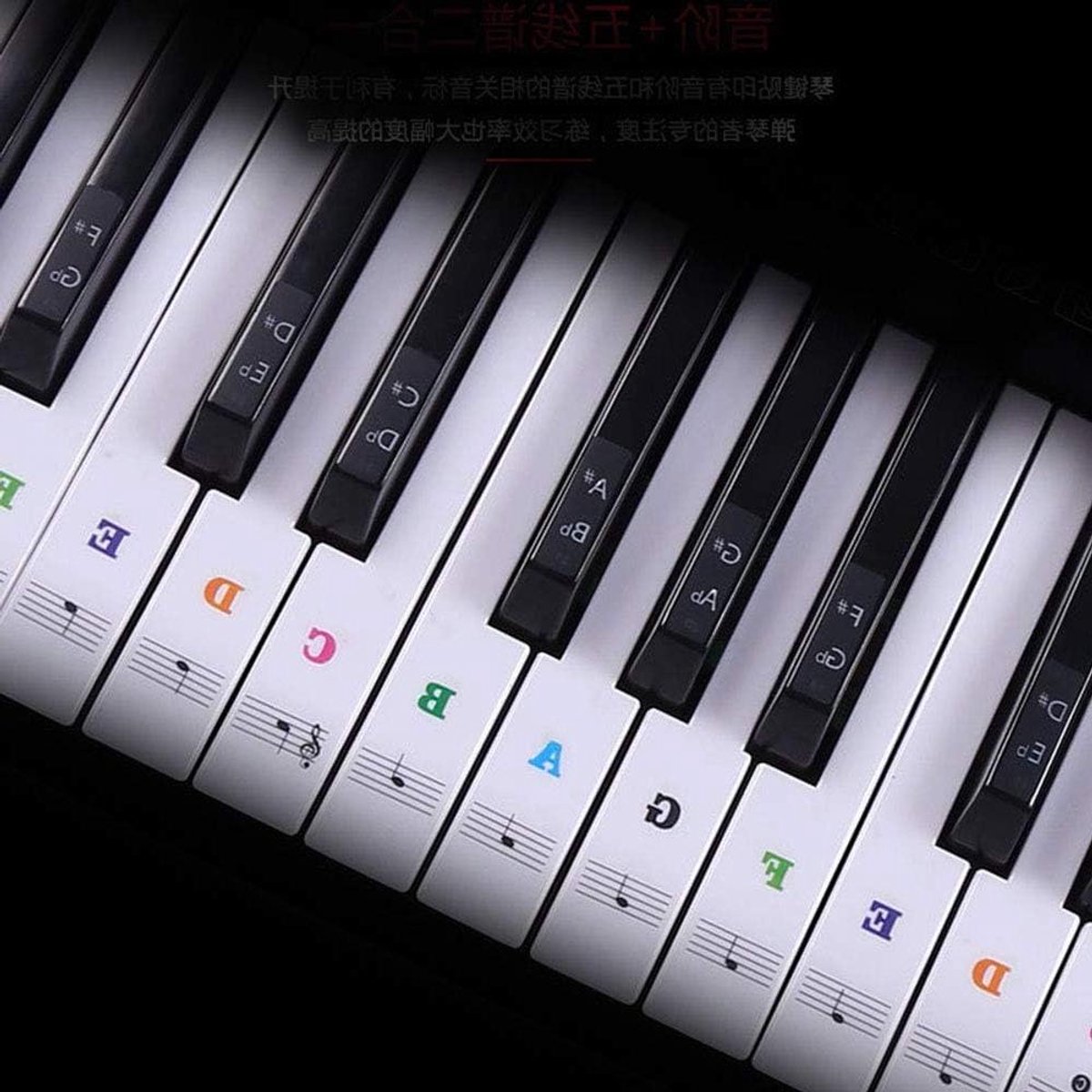 Pianotoetsen Stickers - Toetsenbord Noten - Muziek Leren - Dun en Glad - 88/61 Toetsen - Kleurrijk