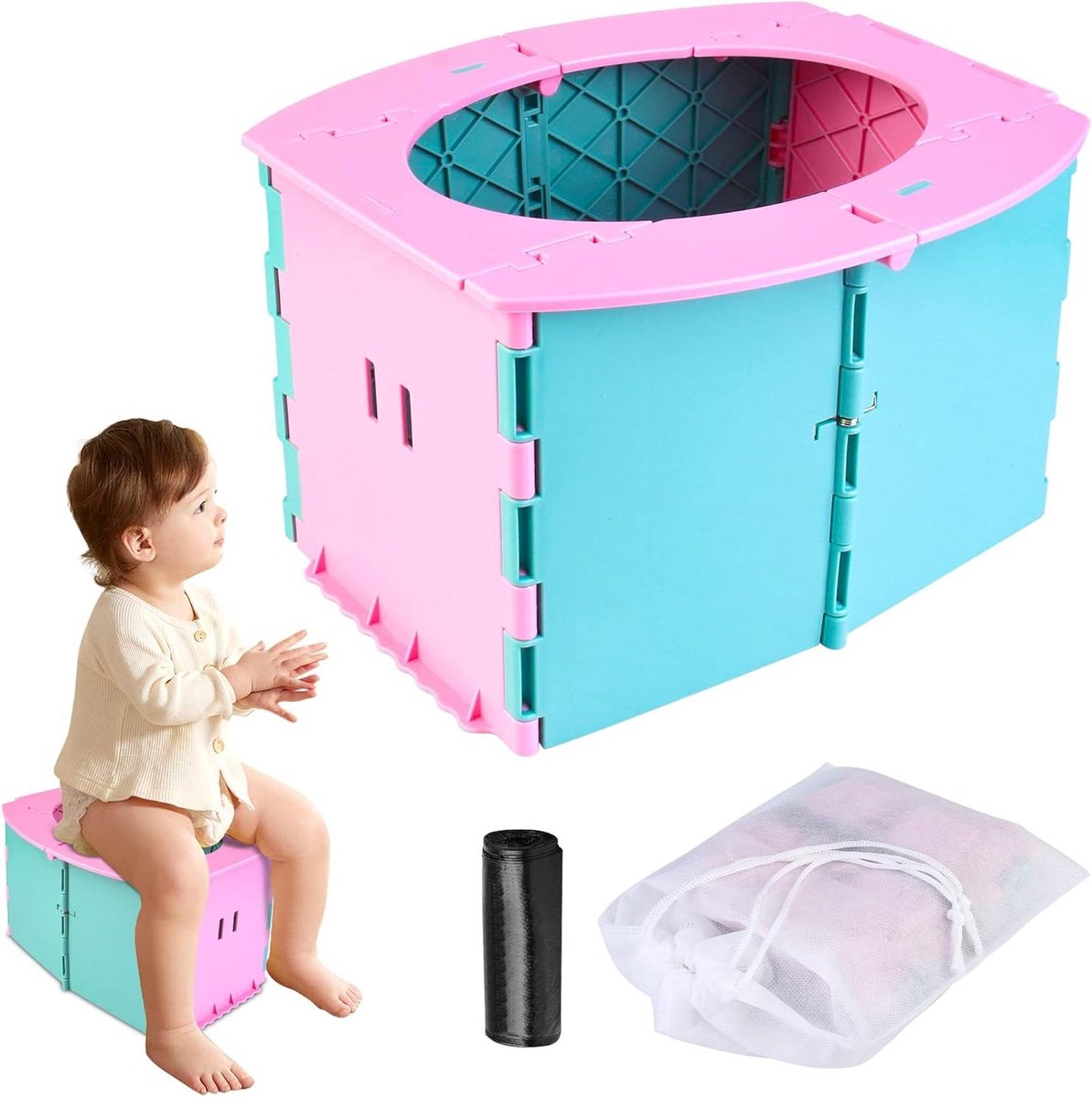 Draagbaar Toilet - Opvouwbaar Potje - Kind Zindelijk - Compact Ontwerp - 22 x 12 x 5 cm - Wit