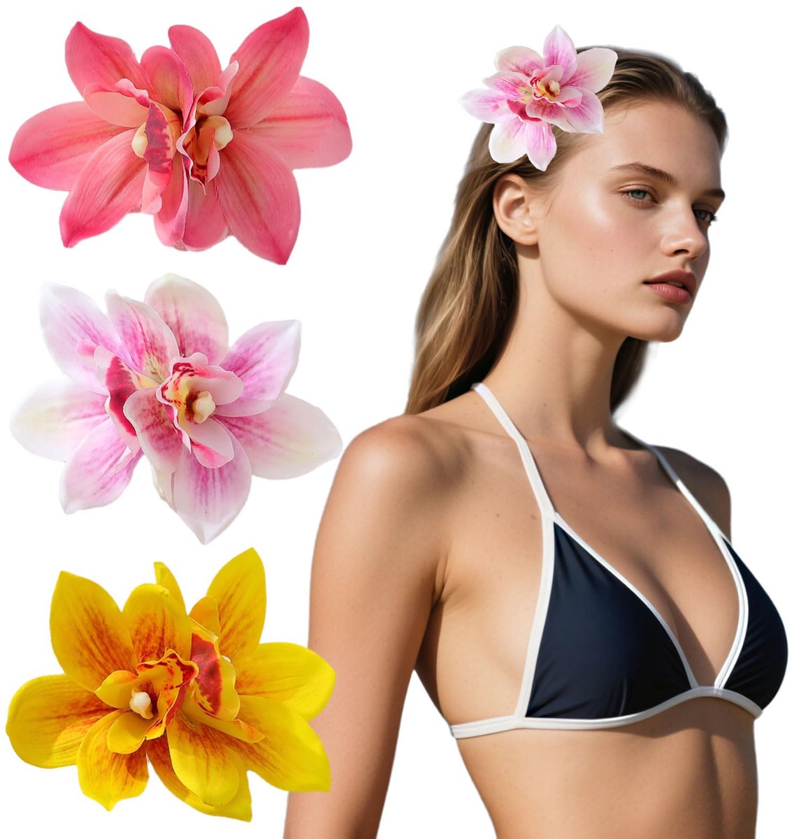 3 stuks haarbloemen met haarspeld, Hawaïaanse haarspelden met kunstbloemen voor strandfeesten (B)
