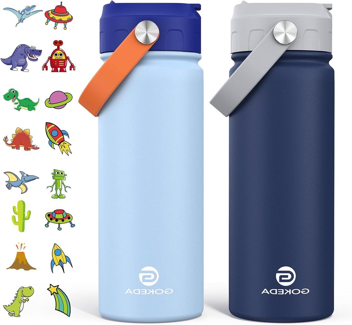 Kinderwaterfles - RVS Beker - School en Sport - Stofdicht Deksel - 18 Ounces - Blauw Duo