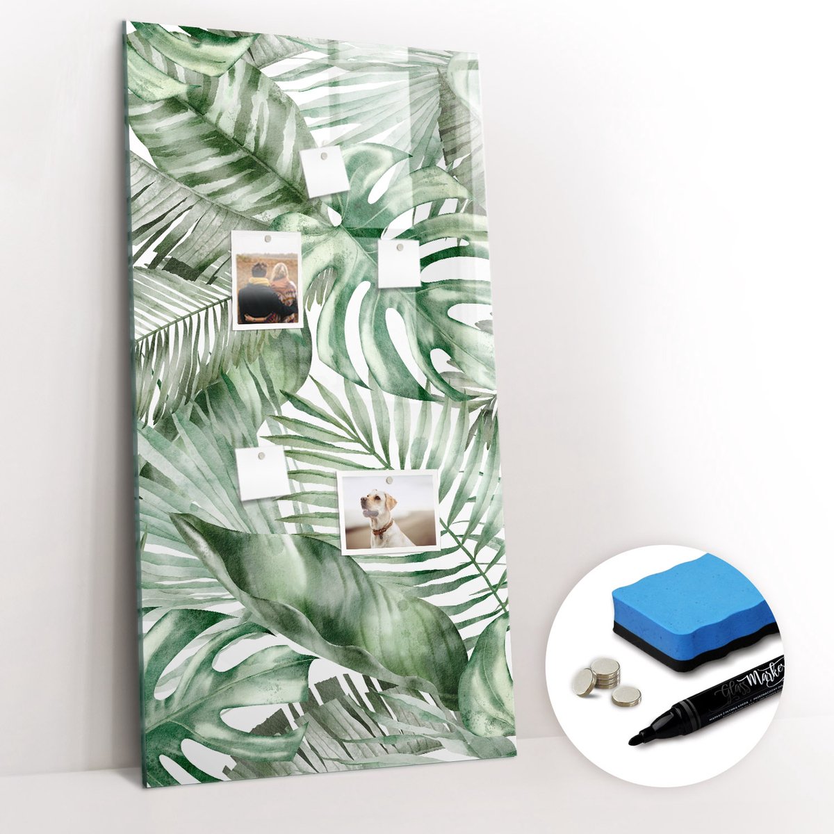Tulup Whitebord - Aquarelbladeren - 60 x 120 cm - Groente Magnetisch Bord - Gratis 5 Sterke Magneten + Whiteboard Marker & Wisser - Moderne Wanddecoratie - Memobord Glas - Organiseer Je Bureau