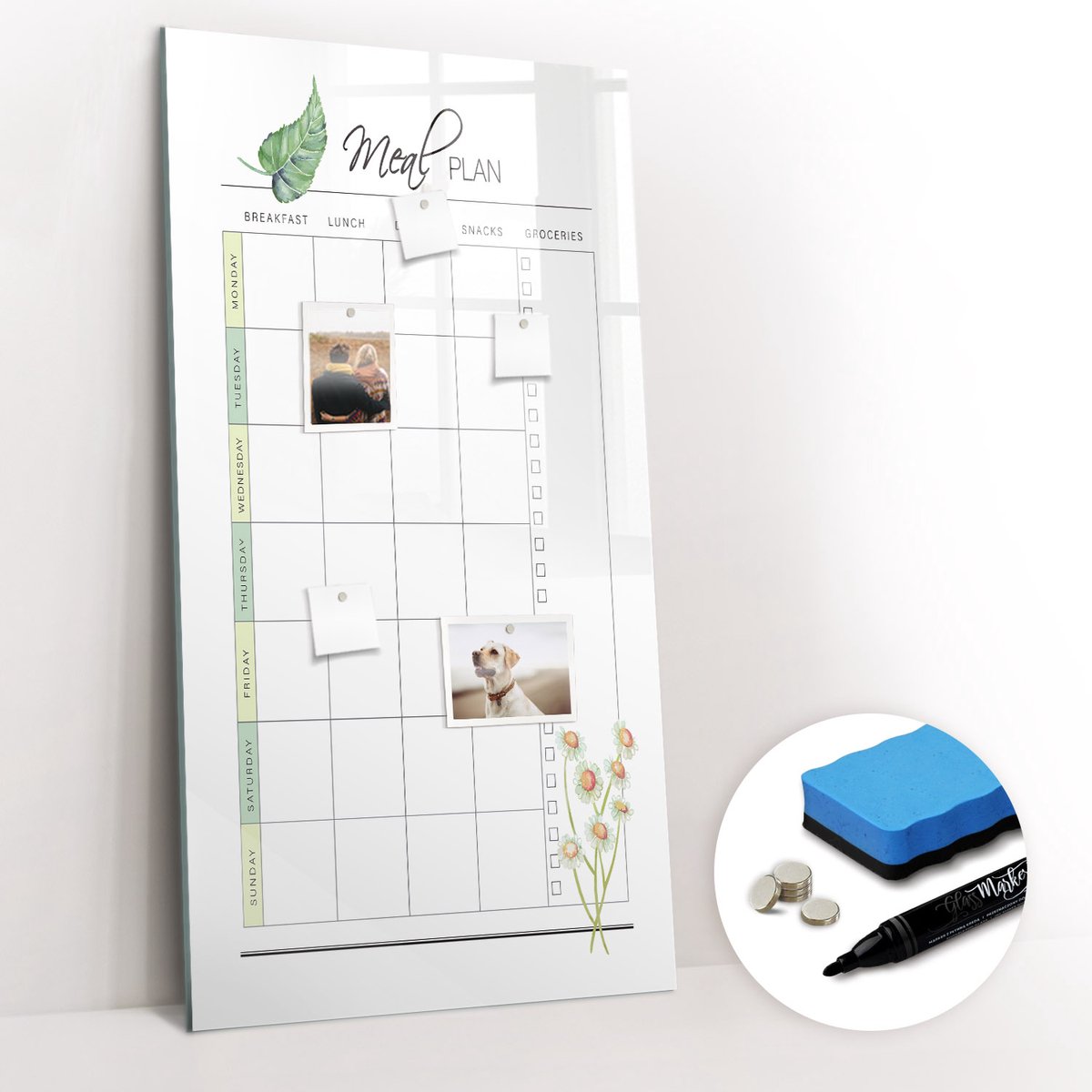 Tulup Whitebord - Maaltijdplan - 60 x 120 cm - Wit Memobord Magnetisch - Gratis 5 Sterke Magneten + Whiteboard Marker & Wisser - Interieur Accessoires Kantoor - Foto Magneetbord - Productiviteit Tools
