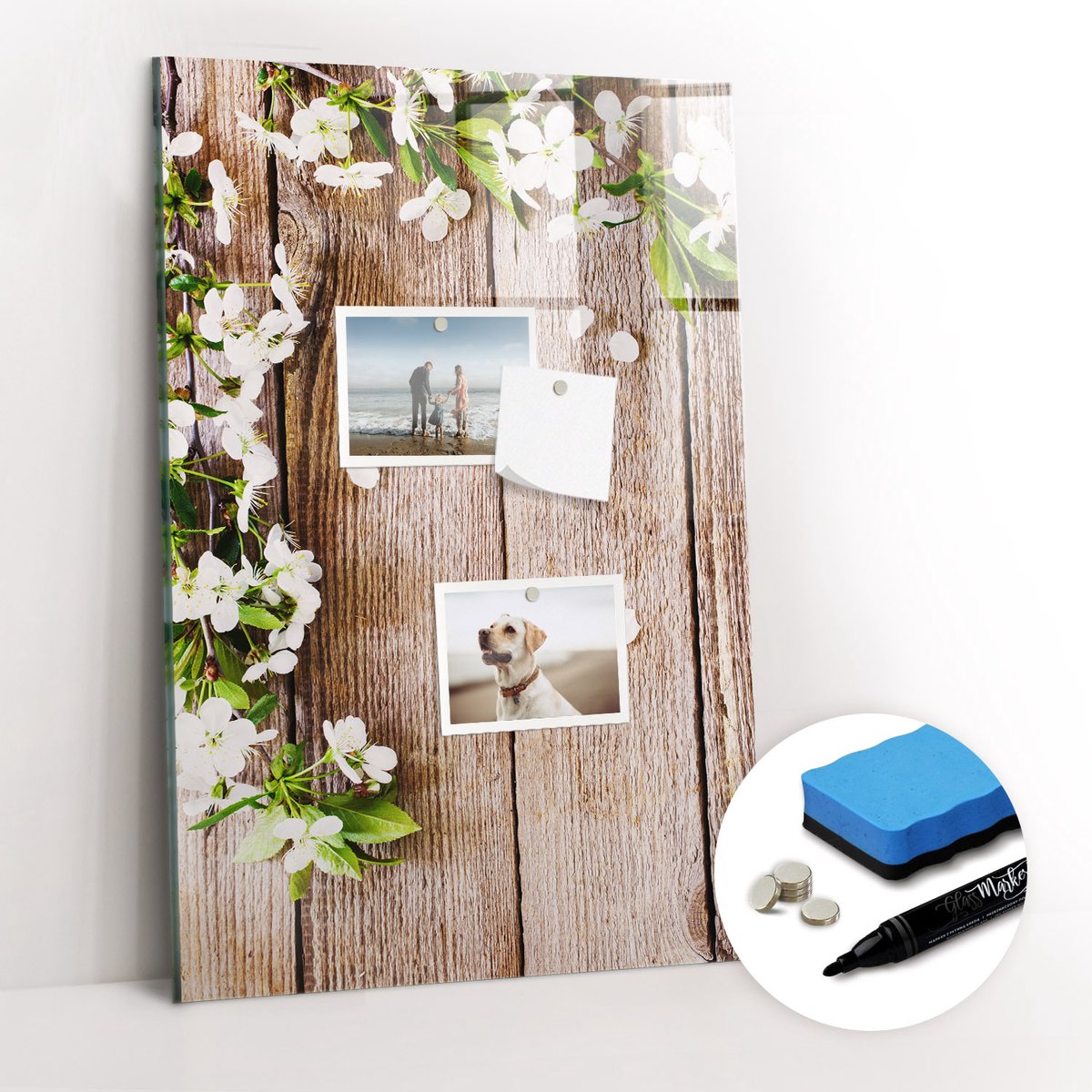Tulup Whitebord - Madeliefjes op het bord - 40 x 60 cm - Bruin Magnetic Board - Gratis 5 Sterke Magneten + Whiteboard Marker & Wisser - Minimalistisch Prikbord - Magnetic Board - Notitiebord Werkplek