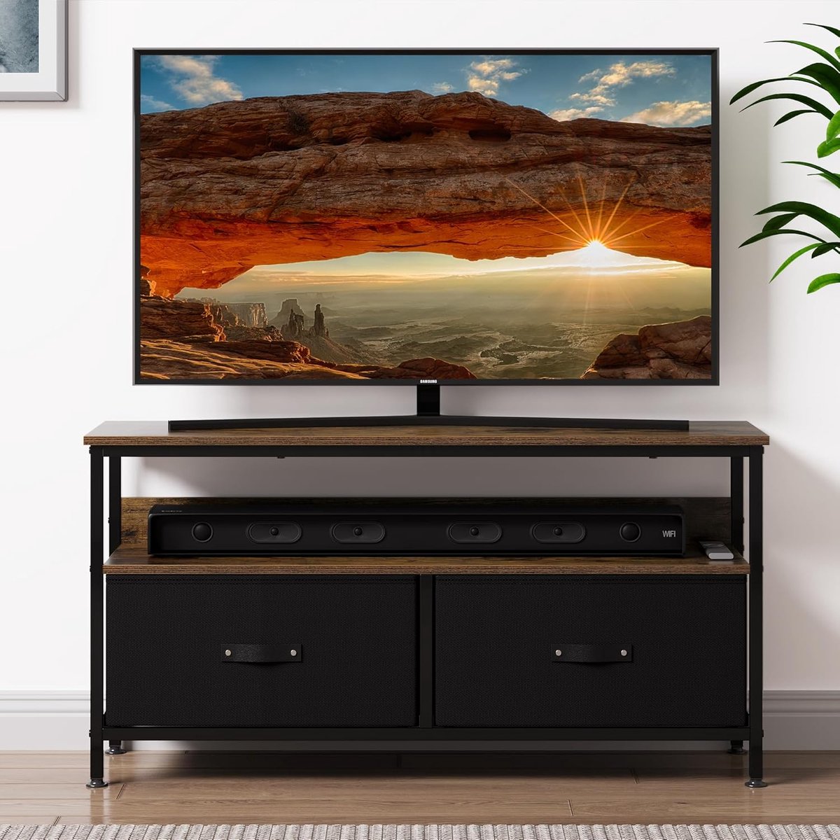 Modern TV-Meubel voor TV's tot 55 Inch - TV-Kast met 2 Uitneembare Laden - Compact Dressoir & Opbergkast - 99 x 30 x 57 cm