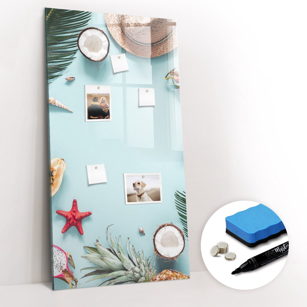 Tulup Whitebord - Zomercompositie - 60 x 120 cm - Turkoois Magneetborden voor vakantiemagneten - Gratis 5 Sterke Magneten + Whiteboard Marker & Wisser - Interieur Accessoires Kantoor - Magnetisch Bord Kind - Inspiratiebord Kantoor