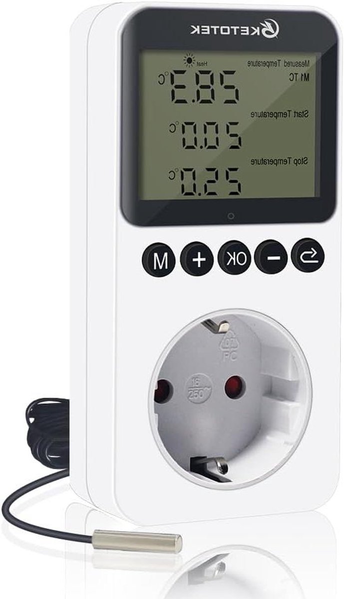 Stekker Thermostaat Timer - Temperatuurregelaar - Klimaatregeling - Dag Nacht Instelling - 5 x 5 x 12 cm - Zwart