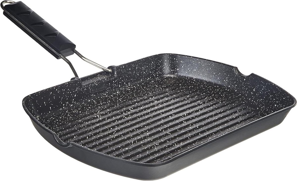Grillpan Gegoten pan Lekker koken Drievoudige antiaanbaklaag 25x35 cm Zwart