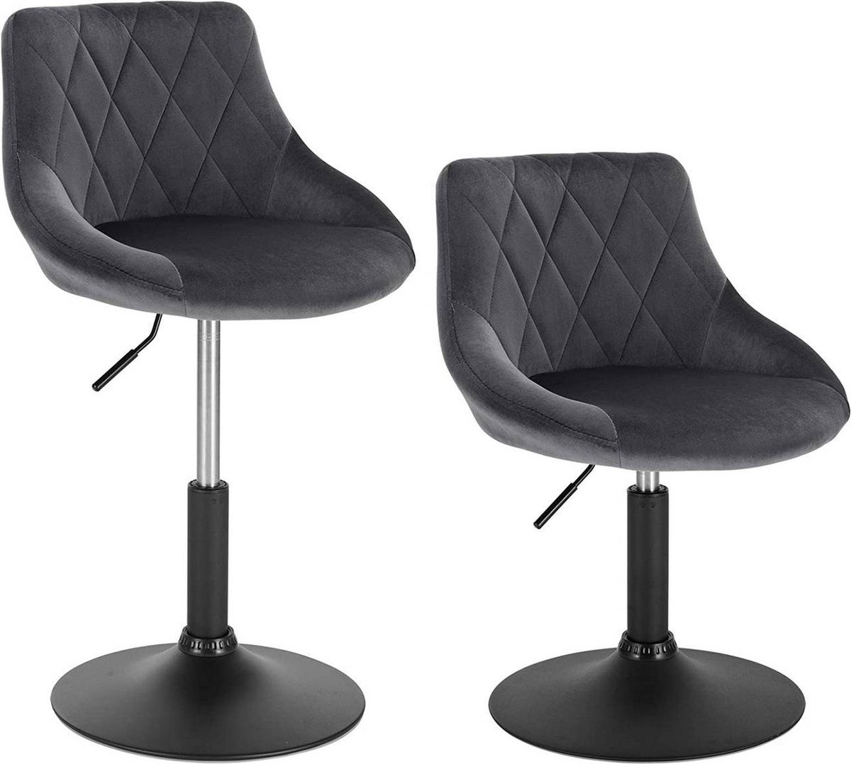 Barkrukken Set Donkergrijs - Modern en Verstelbaar, Velvet en Industrial - Voor Eetkamer, Keuken en Woonkamer