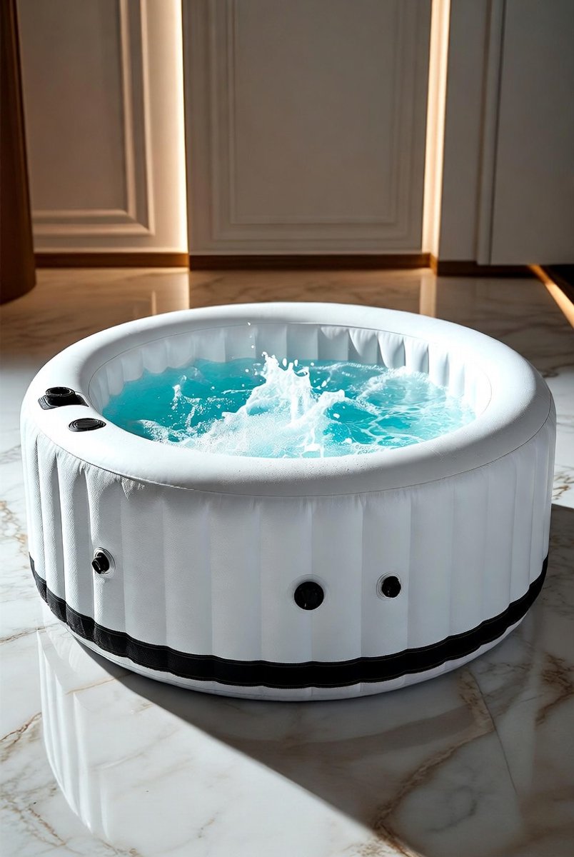 AuroraLux Premium Opblaasbare Jacuzzi met 6-Kleuren LED Verlichting voor 4-6 Personen, 150 Massagejets, 40°C Verwarming, Touchscreen Bediening, Thermische Afdekking en Snelle Opblazing 206 x 71 cm - Medahomestore