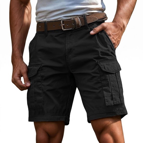 Kraftverdia® Short pour homme, été, coton, stretch, short cargo avec poches, extérieur, décontracté, pantalon de travail, homme, court (sans ceinture) -3XL