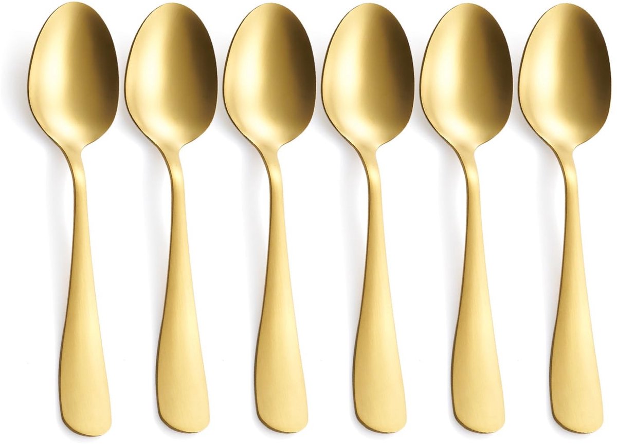 Dailygoods - Matte Gouden Dessertlepel Set - 17,2 cm Roestvrij Staal - Set van 6
