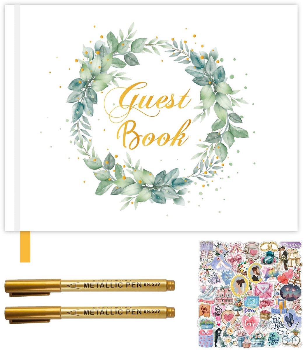 Dailygoods - Bruiloft gastenboek met blanco pagina's en stickers - Herinneringsboek voor bruiloften