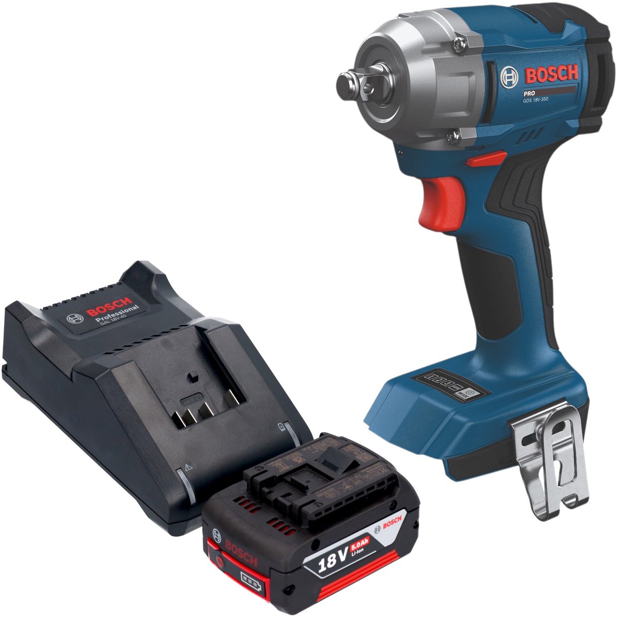 Bosch GDS 18V-350 Professional accu-slagschroevendraaier 18 V 350 Nm 1/2" borstelloos + 1x accu 5,0 Ah + oplader
