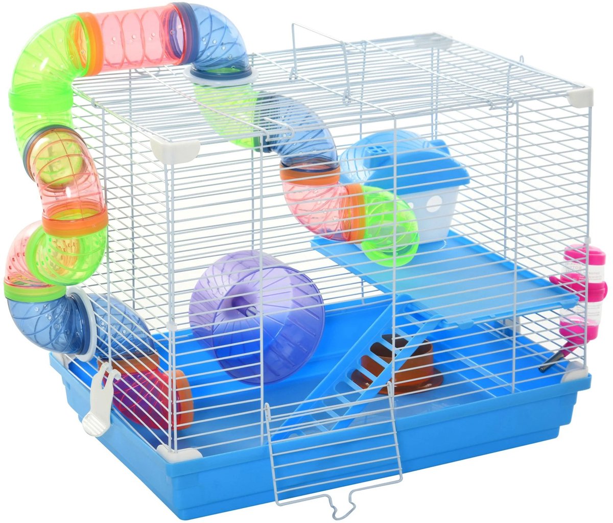 Noventra - hamsterkooi - 40 x 30 x 37 cm - blauw - genoeg speeltjes - eenvoudige montage