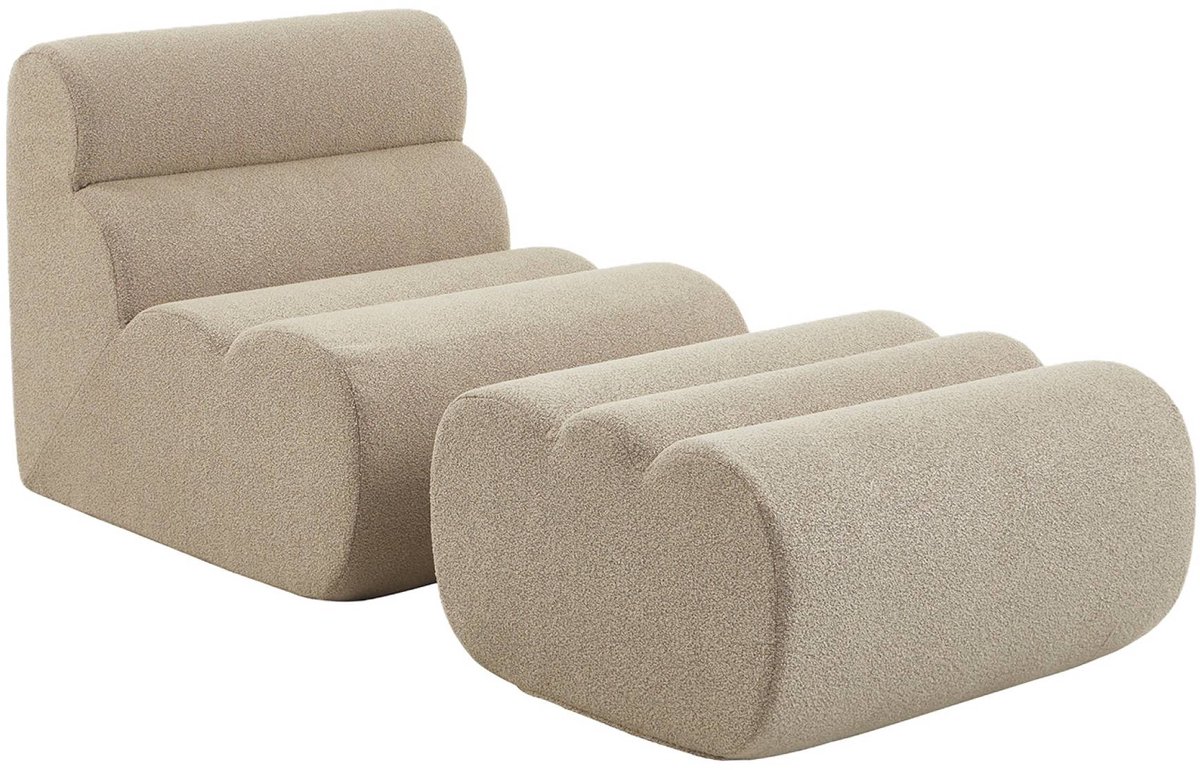 sweeek - Stoffen fauteuil getextureerde bouclé 1 zitplaats met voetenbankje - nova