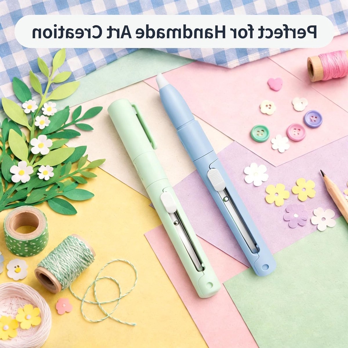 Papiersnijstiften voor dubbel gebruik - Snijstift en cutter pen met keramisch lemmet, 2 stuks (blauw en groen) voor precisiewerk en knutselen