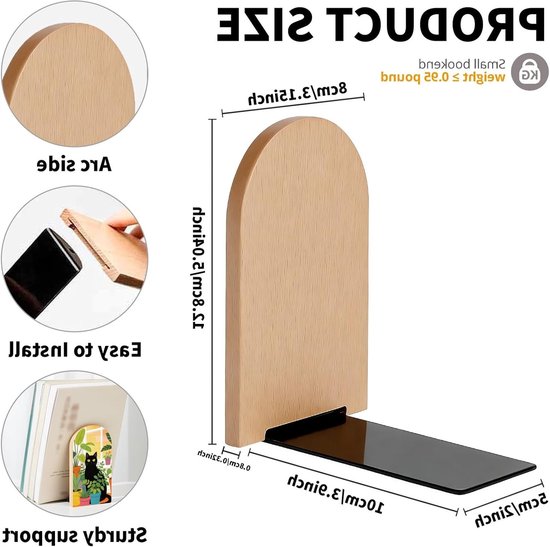 Moderne houten boekensteunen voor planken en bureau, decoratief en functioneel, 12,7 x 7,9 cm (1 paar) met potplant en kat — afbeelding 2