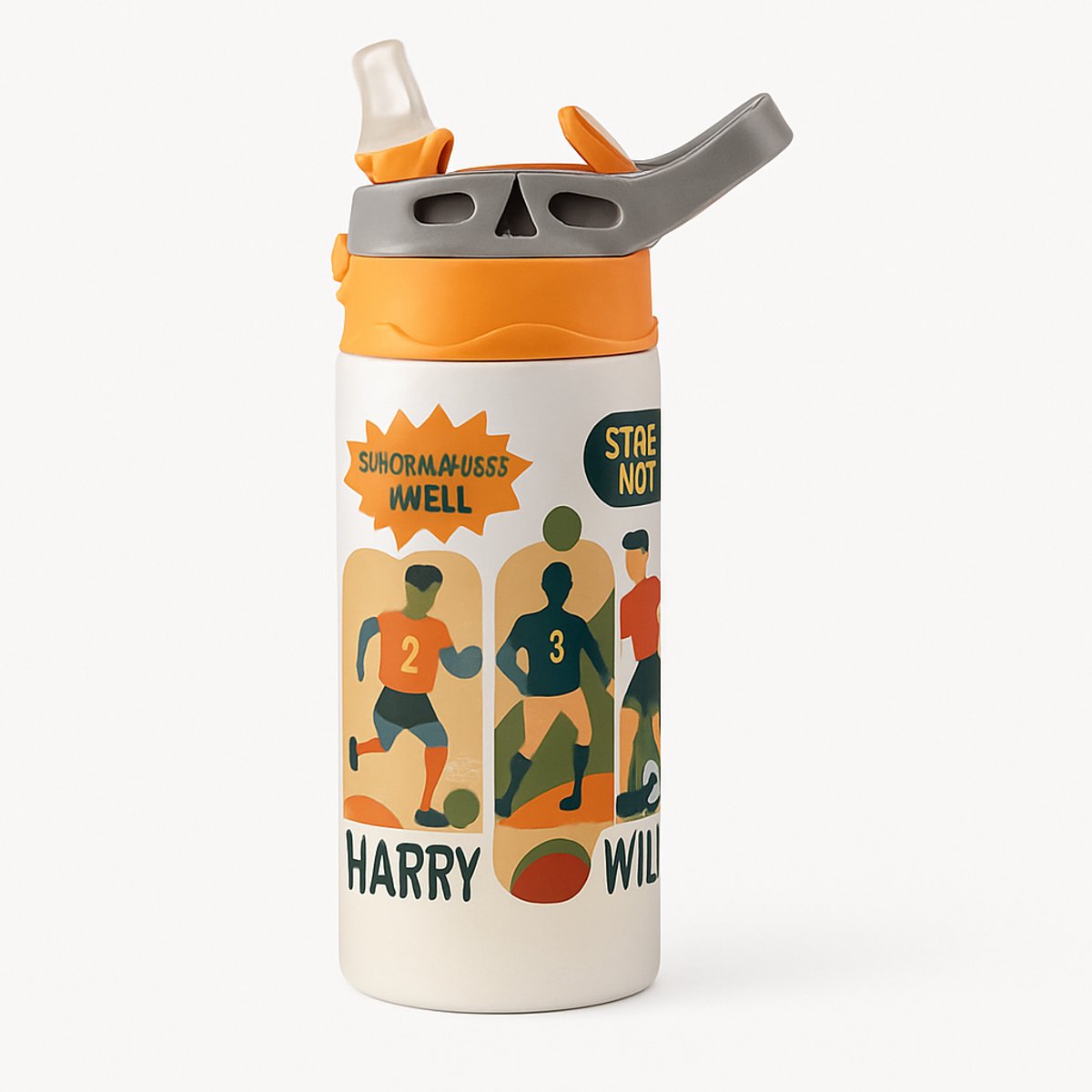 Kleurrijke Popart Drinkfles – Vrolijke en Trendy Drinkfles voor Kunst- en Designliefhebbers - Waterfles voor kinderen (wit/oranje)