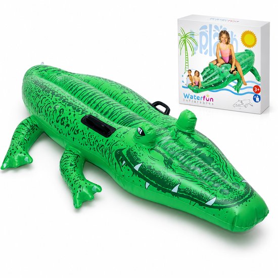 Crocodile Gonflable Vert 160 cm – Jouet de Piscine Ride-On avec 2 Poignées – Comprend un Patch de Réparation