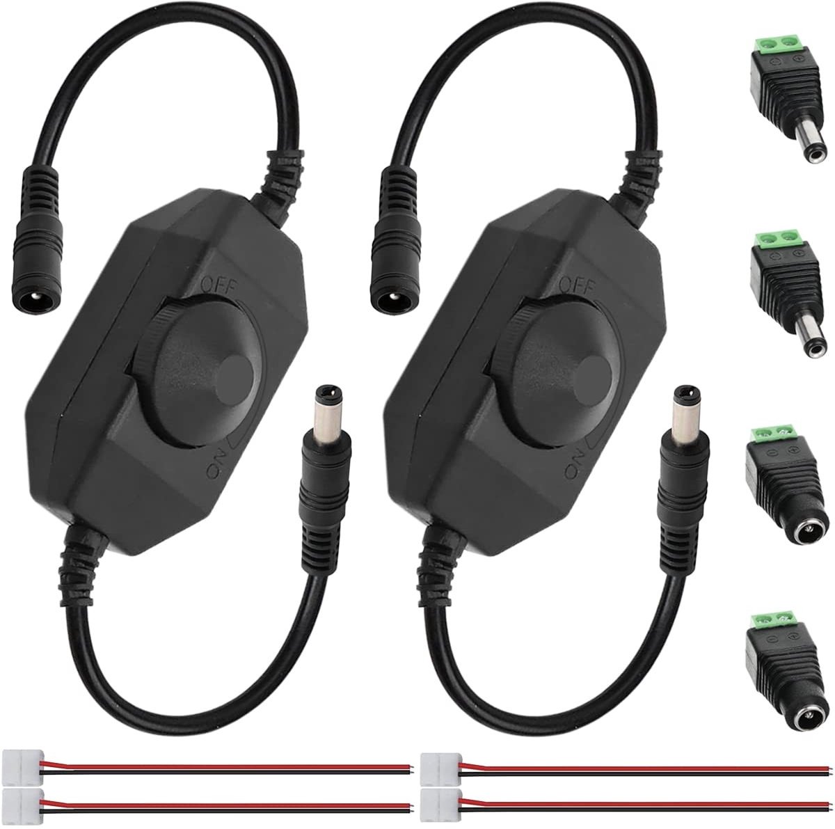Dailygoods - LED Strip Light Dimmer Switch met Adapter, 2 Stuks