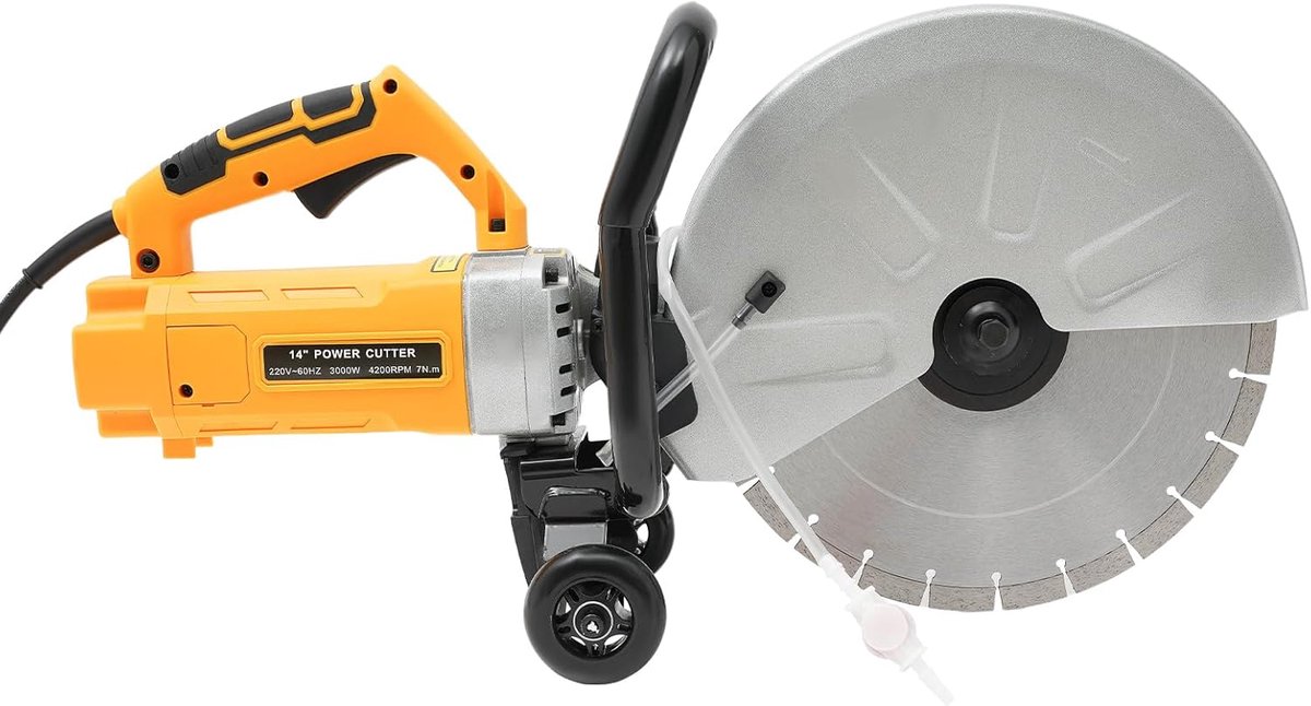 Elektrische Betonzaag - Betonsnijmachine Steenmachine - Stofvrij Zagen - Krachtige 3000W Motor - 350 mm Zaagblad - Geel