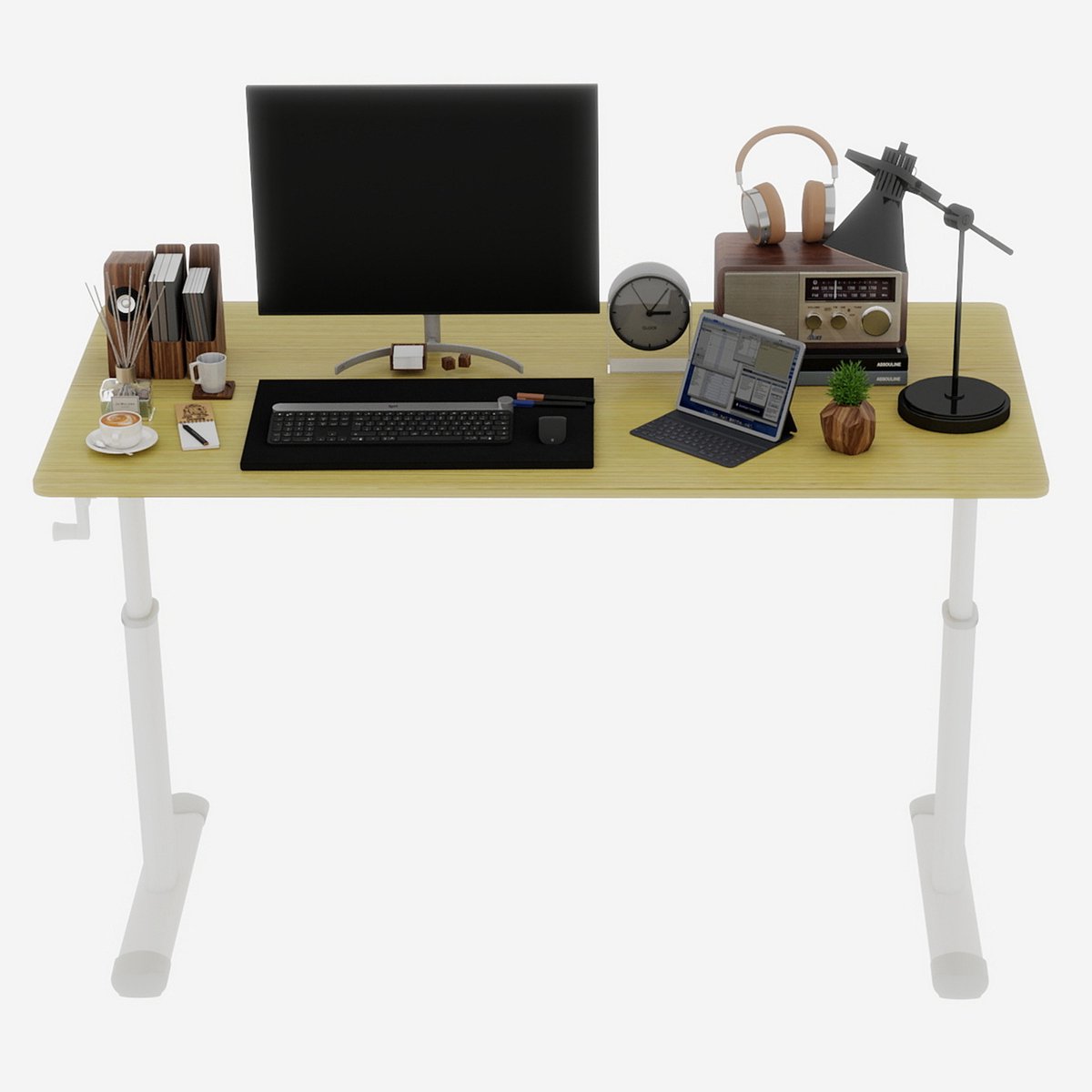 Re-purelife® Verstelbaar Bureau 120×60×90 cm - Handmatig in Hoogte Verstelbaar Zit-Sta Bureau van Hout en Metaal - Compact Bureau voor Thuiswerkplek, Kantoor of Studie, Houtkleur