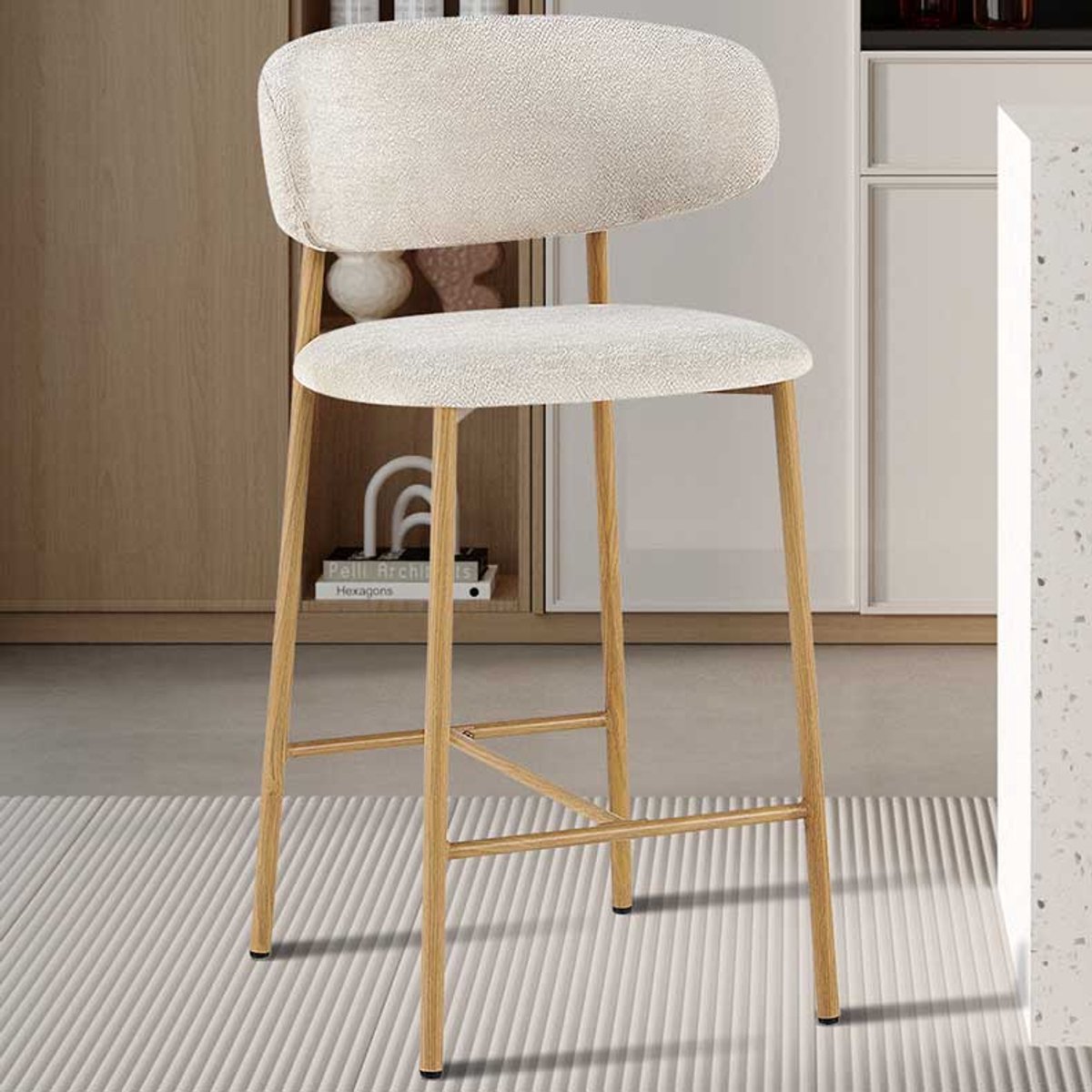 Rousseau Barstoel Coco Beige – Voor Keukeneiland – Zithoogte 65 cm – Naturel Houtlook – Rousseau