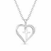 925 Zilveren Hart Kruis Ketting voor Dames – Luxe Glans – Christelijk Sieraad – Elegant Cadeau voor Vrouwen