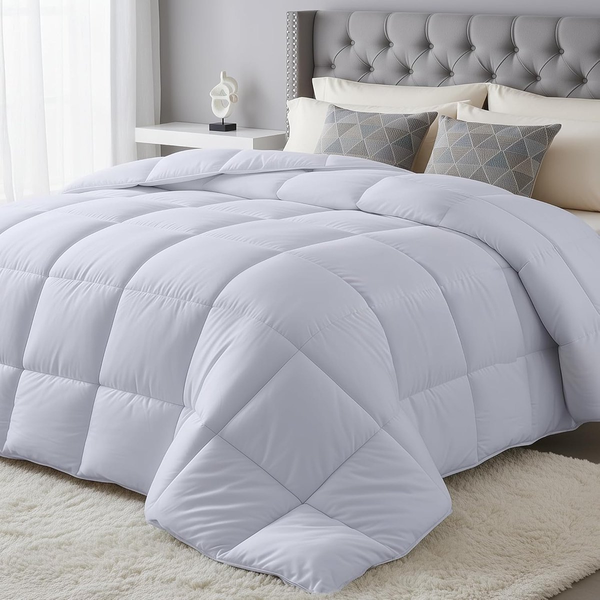 Famanu – Dekbed van 220 x 240 cm, 280 , met hoeklabels, gestikt donzen alternatief in wit