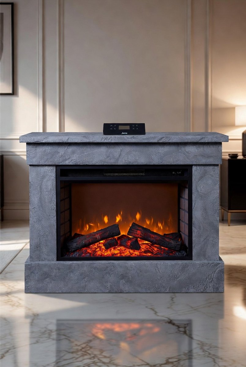Luxe CraterGlow 1900W Elektrische Sfeerhaard Wandmodel met Realistische LED Vlammen, Thermostaat & Afstandsbediening – Moderne Open Haard in Betonlook voor Woonkamer & Slaapkamer Medahomestore