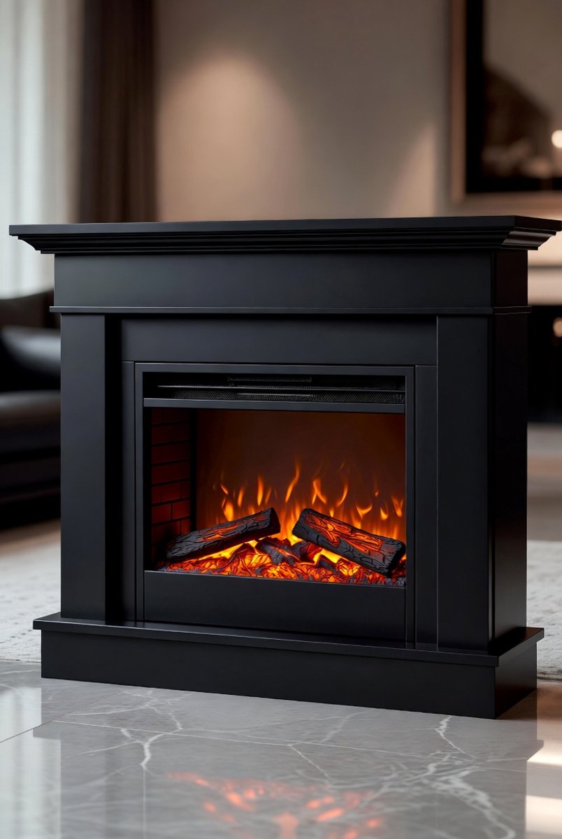 Elektrische Sfeerhaard LED 3D Vlam Met Verwarming 1500W Vrijstaand Design met Afstandsbediening en Houtdecoratie – Medahomestore