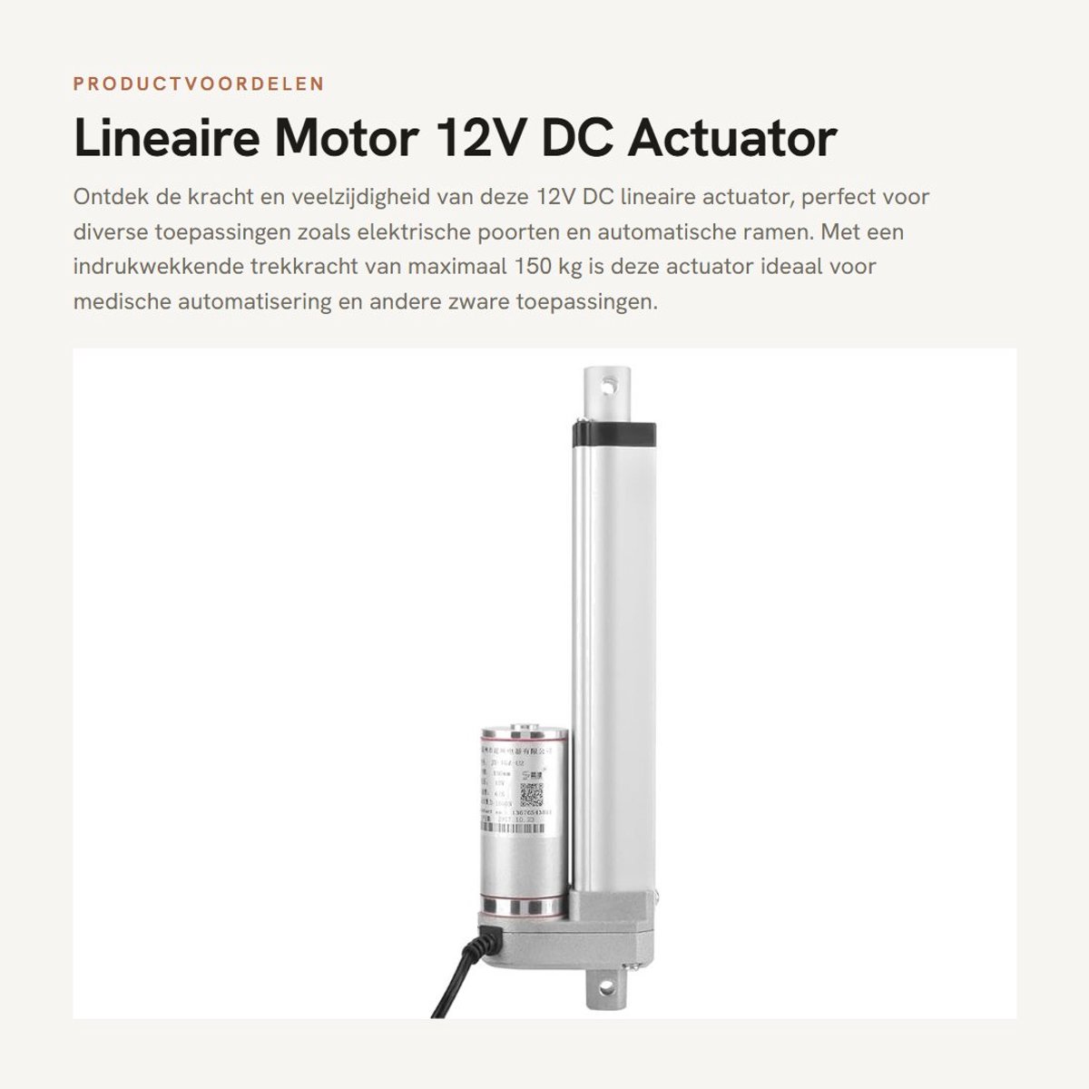 Dailygoods - Lineaire Motor 12V DC - Actuator voor Huisautomatisering - Maximaal 150 KG - 300mm - Elektrische Poorten - Geschikt voor Medische Automat...