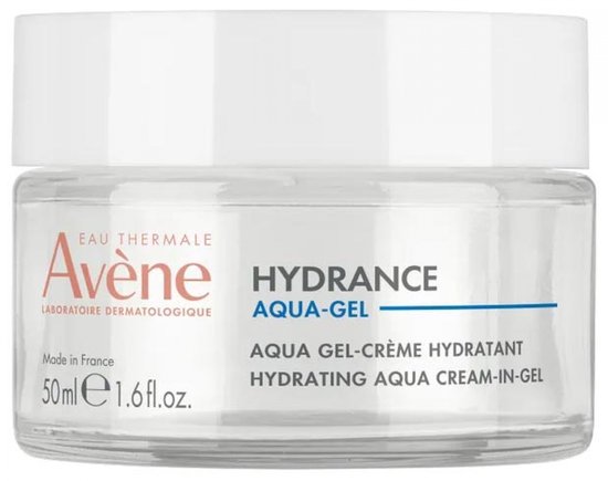Avène Hydrance Aqua Gel-crème-in-gel pot. Wit met rode en blauwe tekst.