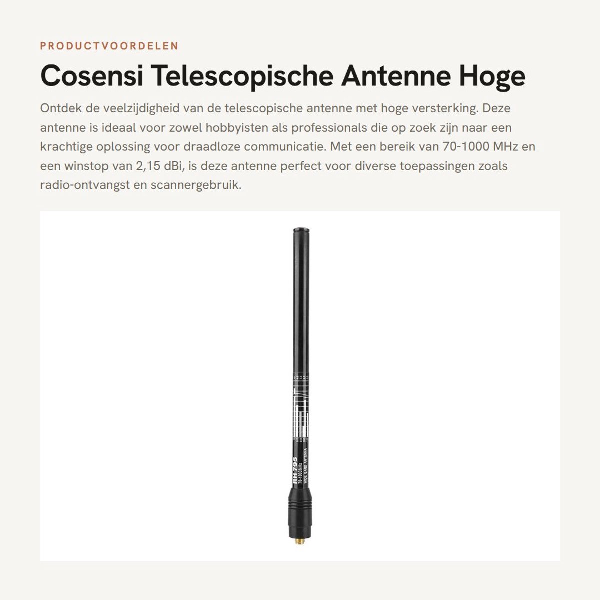 Dailygoods - Telescopische Antenne - Hoge Versterking - Uittrekbaar Formaat - Scannerantenne - 2,15 dBi - Geschikt voor Draadloze Toepassingen - 19-11...