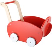 Poppenwagen rood - Houten speelgoed vanaf 3 jaar