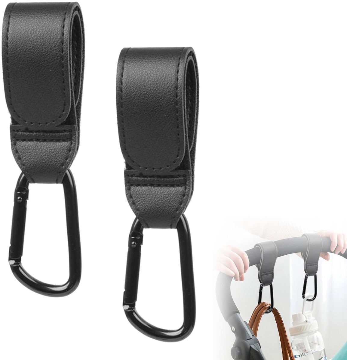Dailygoods - Kinderwagenhaak - Draagbare haak voor luiertassen - Zwart - Ophanghaken voor boodschappen - Sterk en duurzaam - Geschikt voor kinderwagens